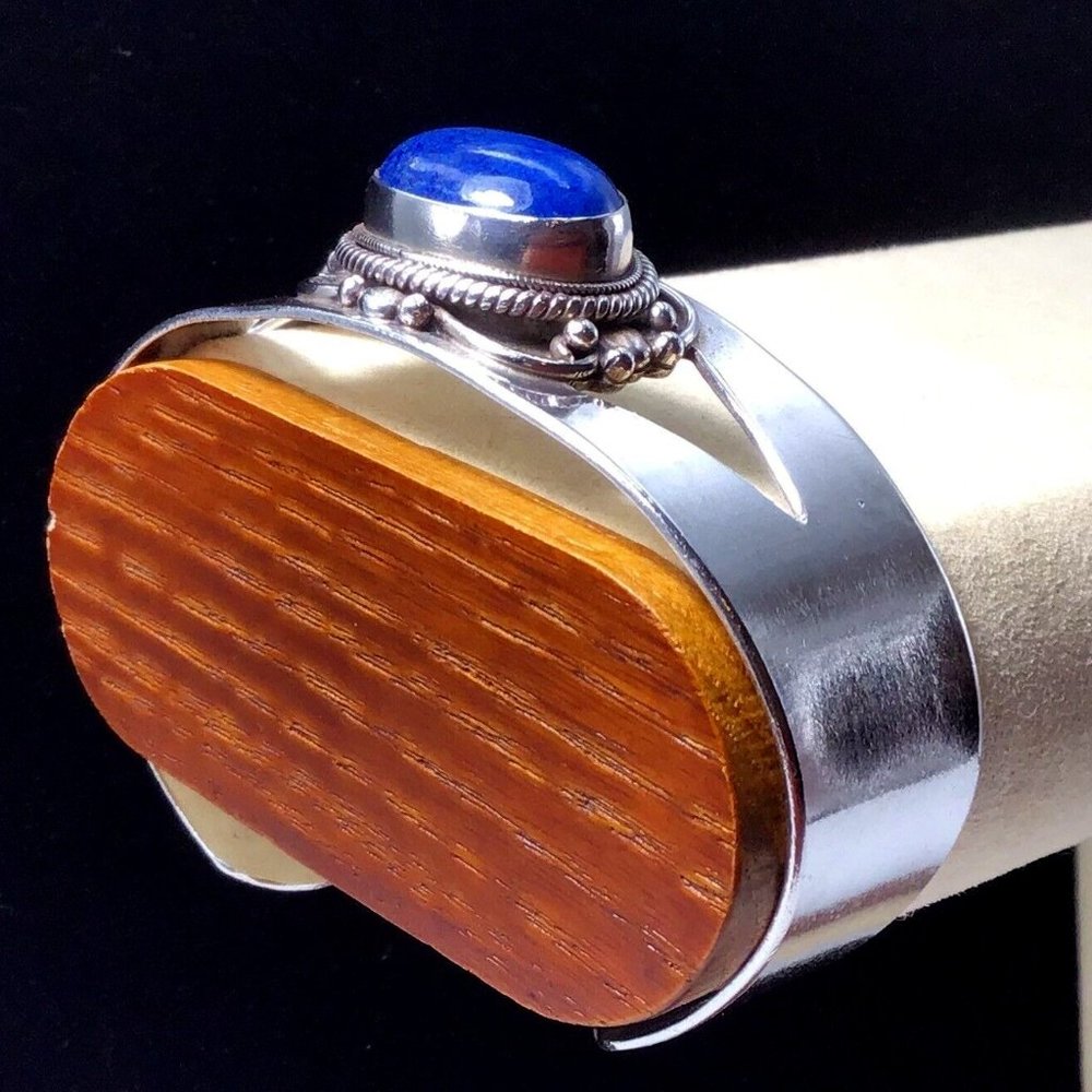 Sterling Silver Cuff Bracelet Lapis Lazuli Unmarked 29.4g Size 6.5